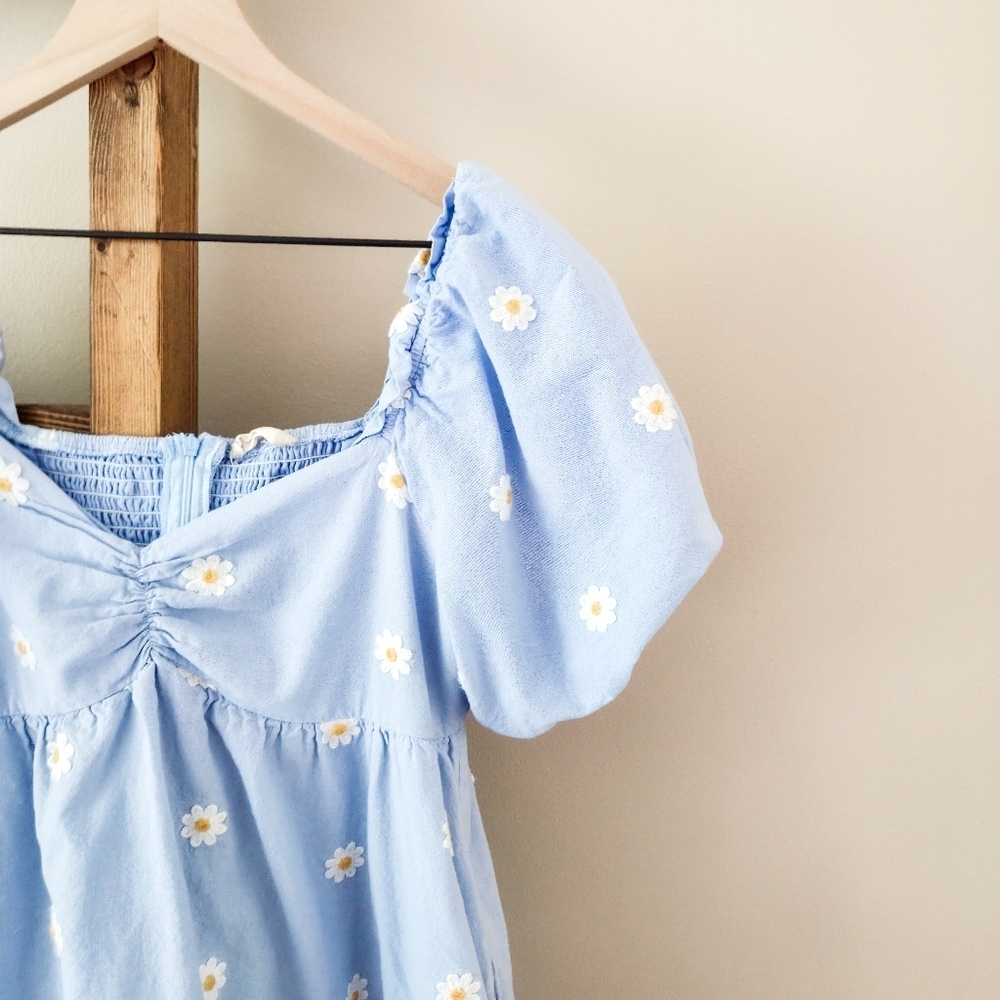 Altar’d State Light Blue Daisy Puff Sleeve Mini Dress – Size M - Picture 2 of 10